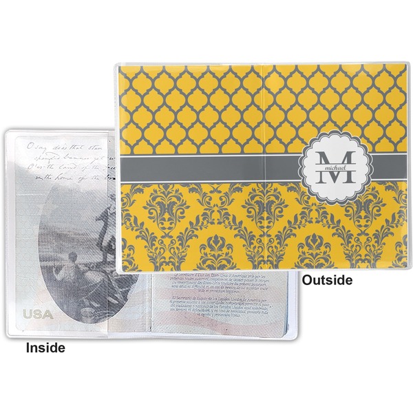 Damask & Moroccan Vinyl Passport Holder - Flat Front and Back