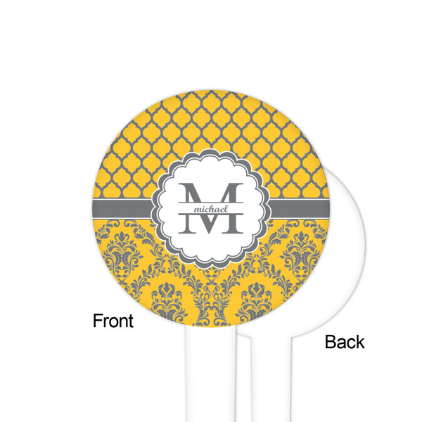 Damask & Moroccan White Plastic 4" Food Pick - Round - Single Sided - Front & Back