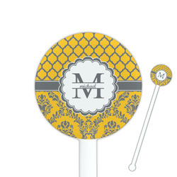 Damask & Moroccan 5.5" Round Plastic Stir Sticks - White - Double Sided (Personalized)