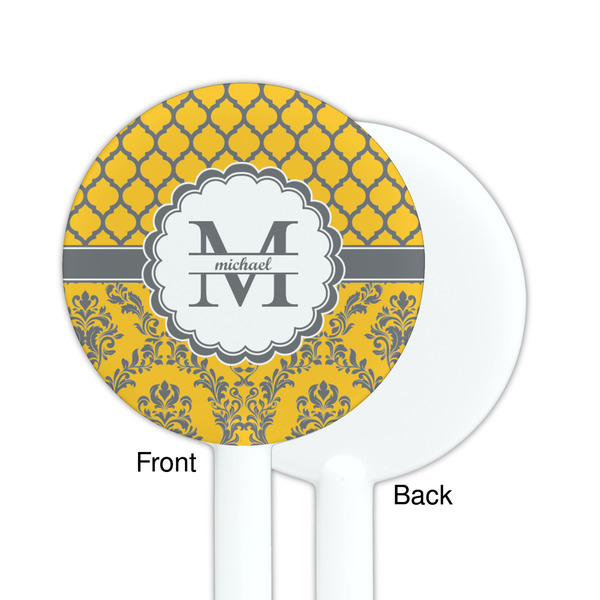 Damask & Moroccan White Plastic 5.5" Stir Stick - Single Sided - Round - Front & Back
