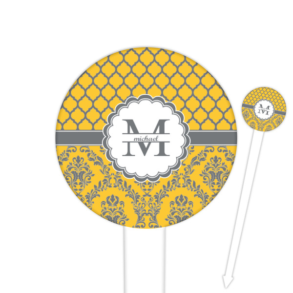 Custom Damask & Moroccan Cocktail Picks - Round Plastic (Personalized)