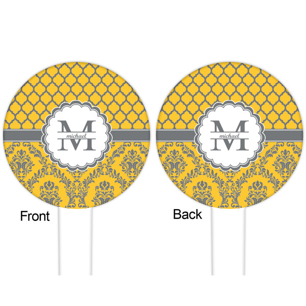 Damask & Moroccan White Plastic 6" Food Pick - Round - Double Sided - Front & Back