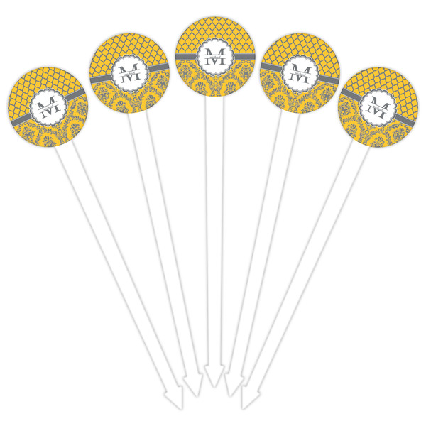 Damask & Moroccan White Plastic 6" Food Pick - Round - Fan View