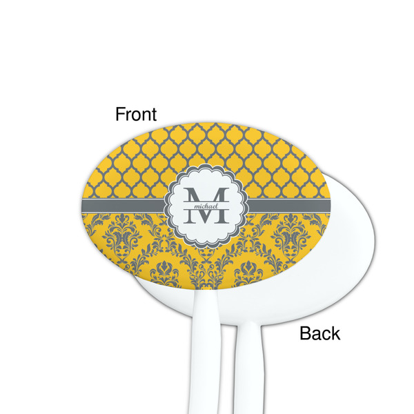 Damask & Moroccan White Plastic 7" Stir Stick - Single Sided - Oval - Front & Back