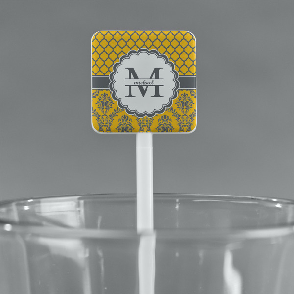 Damask & Moroccan White Plastic Stir Stick - Square - Main