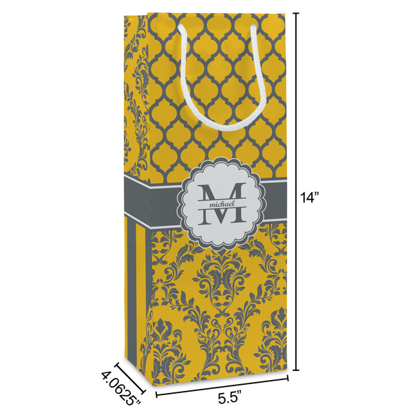Damask & Moroccan Wine Gift Bag - Dimensions