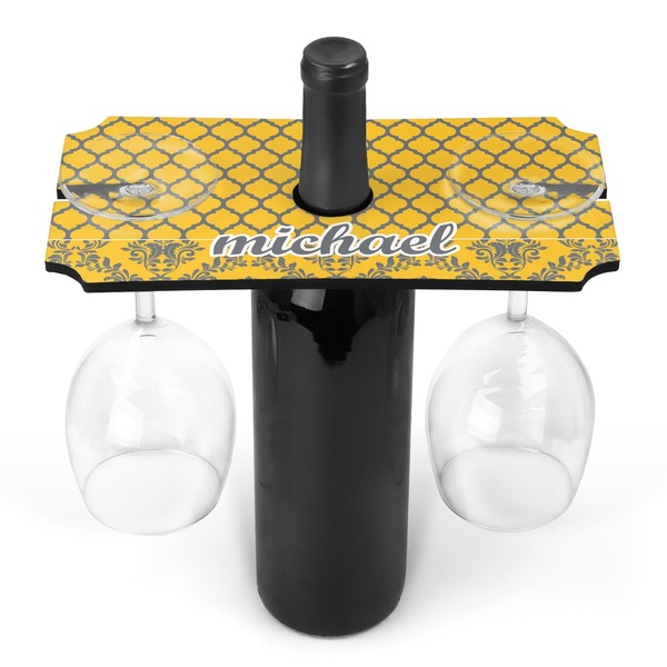 Custom Damask & Moroccan Wine Bottle & Glass Holder (Personalized)
