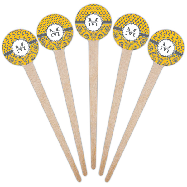 Damask & Moroccan Wooden 4" Food Pick - Round - Fan View