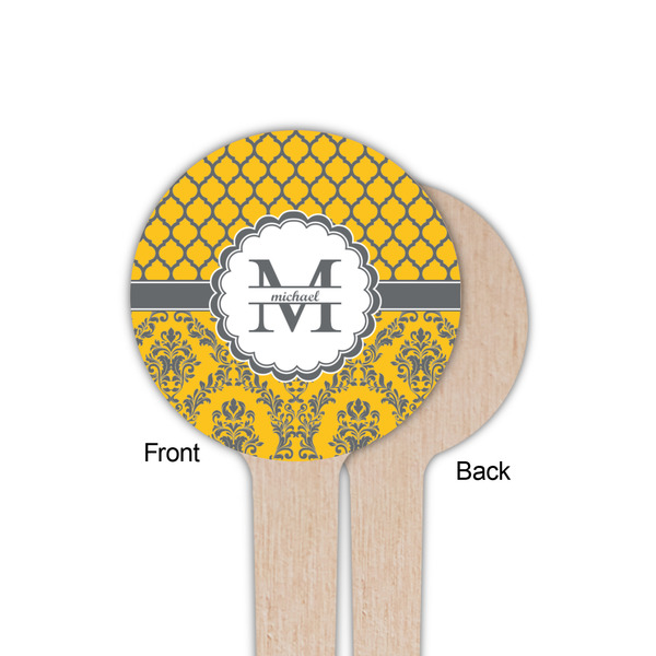 Damask & Moroccan Wooden 4" Food Pick - Round - Single Sided - Front & Back