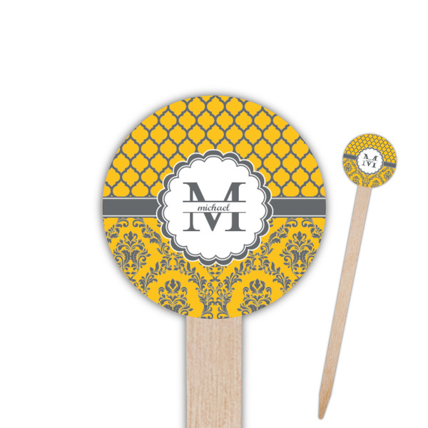Custom Damask & Moroccan Round Wooden Food Picks (Personalized)