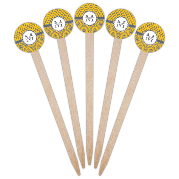 Damask & Moroccan Wooden 6" Food Pick - Round - Fan View