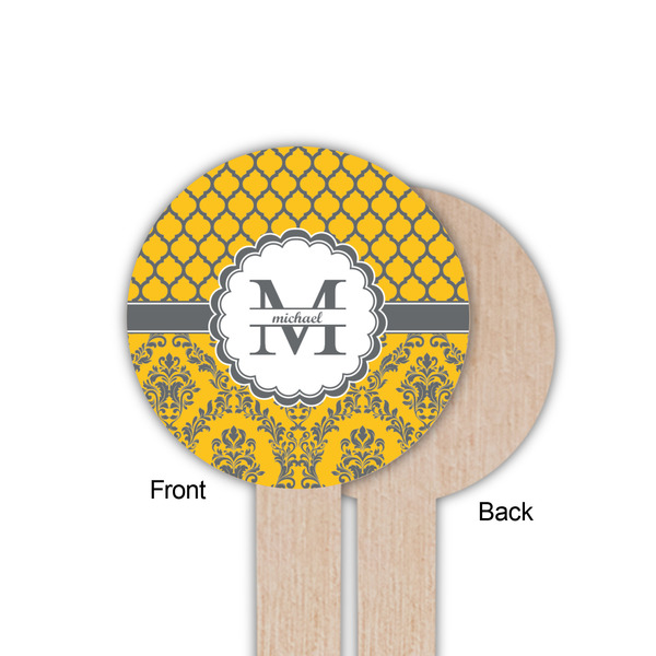 Damask & Moroccan Wooden 6" Food Pick - Round - Single Sided - Front & Back