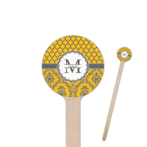 Custom Damask & Moroccan 6" Round Wooden Stir Sticks - Single Sided (Personalized)