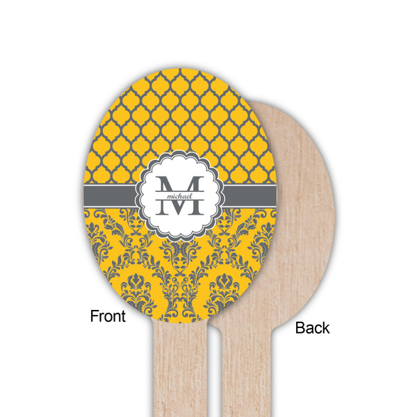 Damask & Moroccan Wooden Food Pick - Oval - Single Sided - Front & Back
