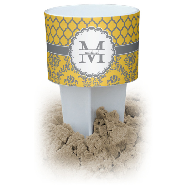 Custom Damask & Moroccan White Beach Spiker Drink Holder (Personalized)