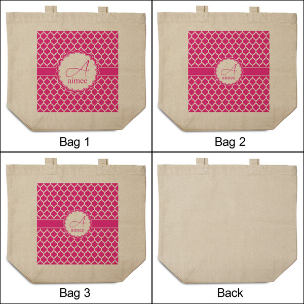 Moroccan 3 Reusable Cotton Grocery Bags - Front & Back View