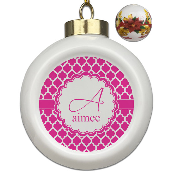 Custom Moroccan Ceramic Ball Ornaments - Poinsettia Garland (Personalized)