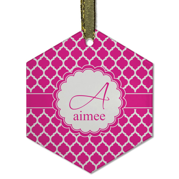 Custom Moroccan Flat Glass Ornament - Hexagon w/ Name and Initial