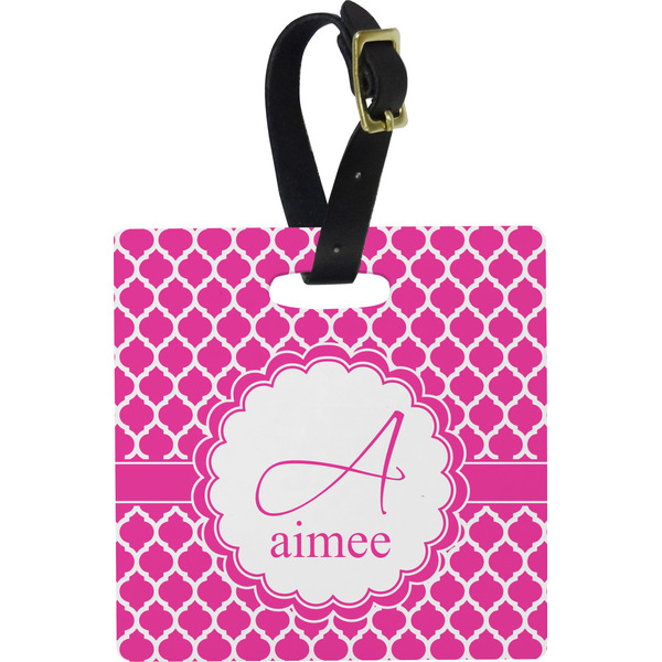 Custom Moroccan Plastic Luggage Tag - Square w/ Name and Initial