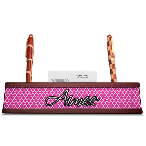 Moroccan Red Mahogany Nameplates with Business Card Holder - Straight