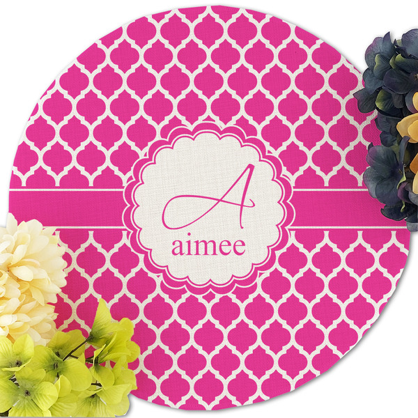 Moroccan Round Linen Placemats - Front (w flowers)