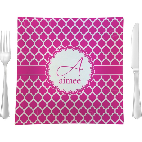 Custom Moroccan 9.5" Glass Square Lunch / Dinner Plate- Single or Set of 4 (Personalized)
