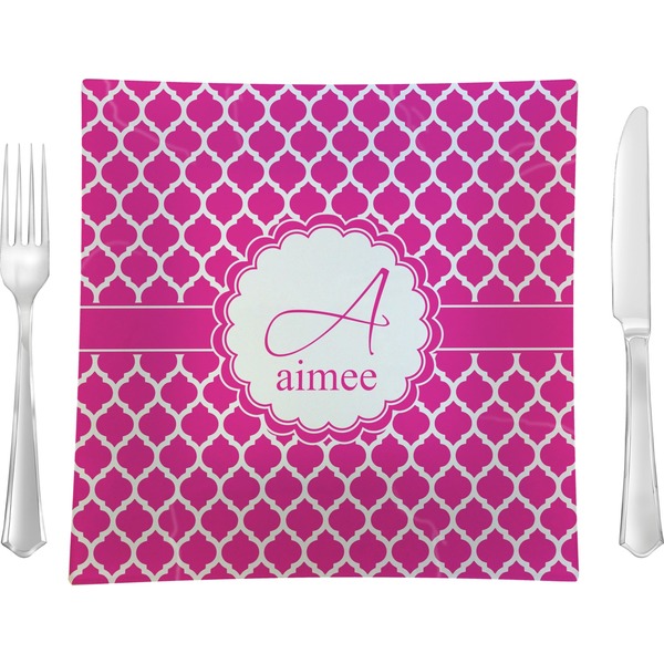 Custom Moroccan 9.5" Glass Square Lunch / Dinner Plate- Single or Set of 4 (Personalized)