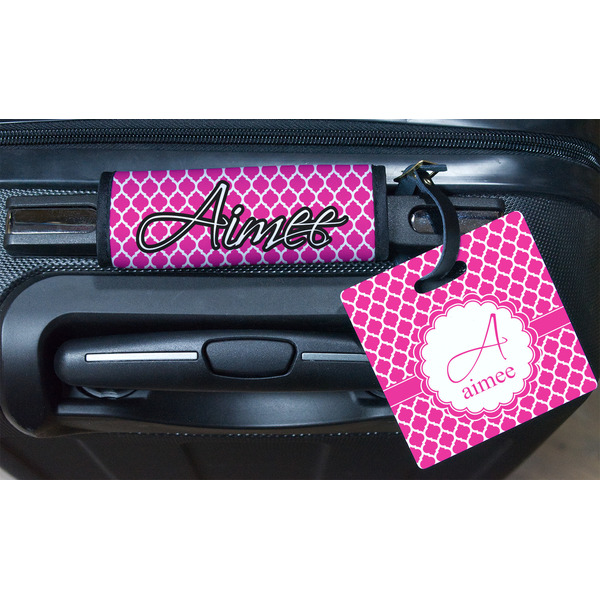 Moroccan Square Luggage Tag & Handle Wrap - In Context