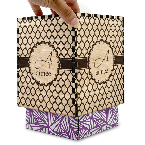 Moroccan Square Tissue Box Covers - Wood - with box