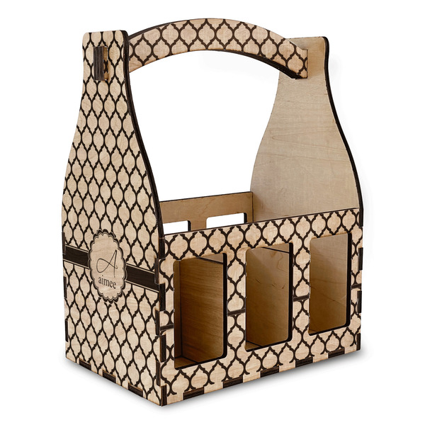Custom Moroccan Wooden Beer Bottle Caddy (Personalized)