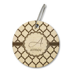 Moroccan Wood Luggage Tag - Round (Personalized)