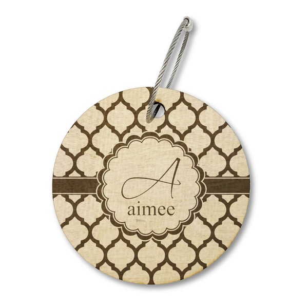 Custom Moroccan Wood Luggage Tag - Round (Personalized)