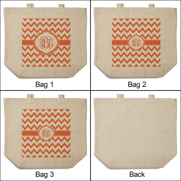 Chevron 3 Reusable Cotton Grocery Bags - Front & Back View