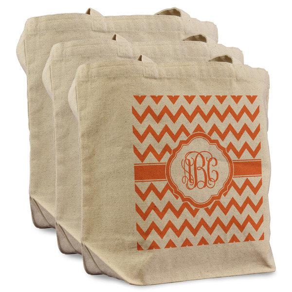 Custom Chevron Reusable Cotton Grocery Bags - Set of 3 (Personalized)