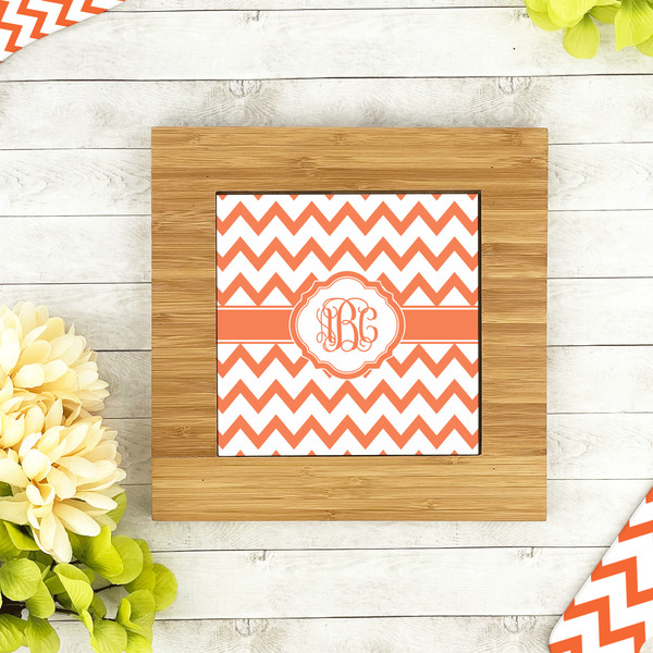 Chevron Bamboo Trivet with 6" Tile - LIFESTYLE