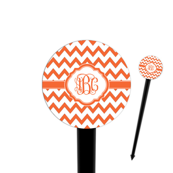 Custom Chevron 4" Round Plastic Food Picks - Black - Double Sided (Personalized)