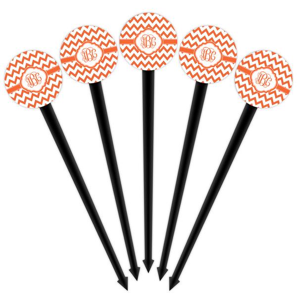 Chevron Black Plastic 4" Food Pick - Round - Fan View