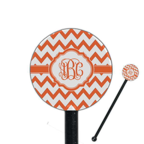 Custom Chevron 5.5" Round Plastic Stir Sticks - Black - Single Sided (Personalized)