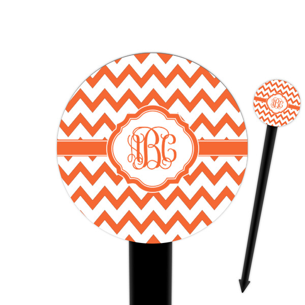 Custom Chevron 6" Round Plastic Food Picks - Black - Double Sided (Personalized)
