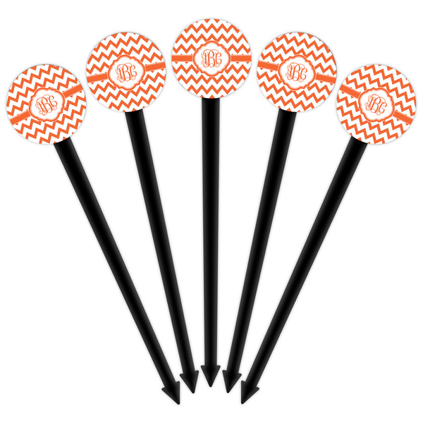 Chevron Black Plastic 6" Food Pick - Round - Fan View