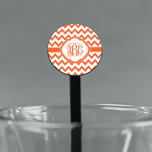 Chevron Black Plastic 7" Stir Stick - Round - Main