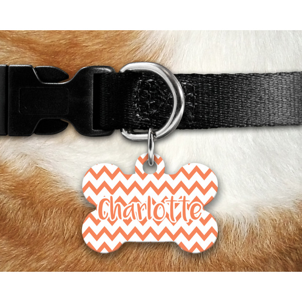 Chevron Bone Shaped Dog Tag on Collar & Dog