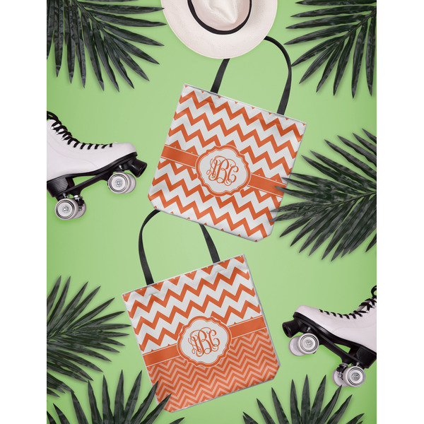 Chevron Canvas Tote Lifestyle Front and Back- 13x13