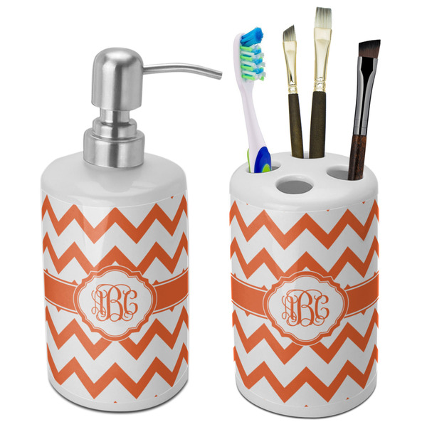 Custom Chevron Ceramic Bathroom Accessories Set (Personalized)