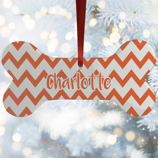 Custom Chevron Ceramic Dog Ornament w/ Monograms