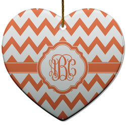 Chevron Heart Ceramic Ornament w/ Monogram