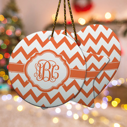 Chevron Ceramic Ornament w/ Monogram