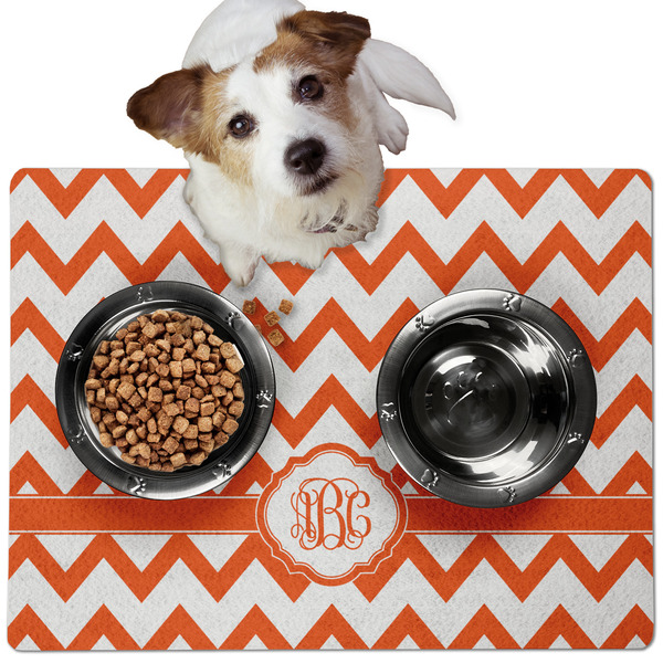 Custom Chevron Dog Food Mat - Medium w/ Monogram