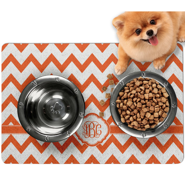 Custom Chevron Dog Food Mat - Small w/ Monogram