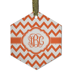 Chevron Flat Glass Ornament - Hexagon w/ Monogram